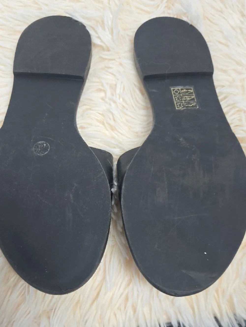 EUC Tory Burch Black Slide Sandals with Silver Logo Trim